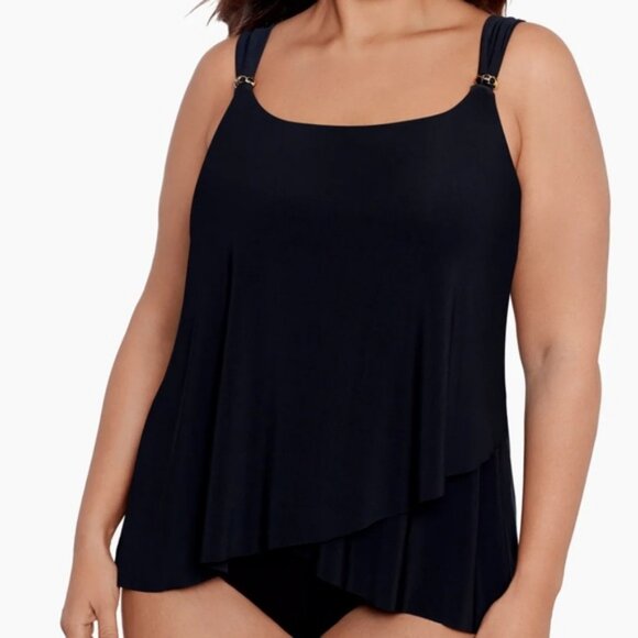 Miraclesuit Razzle Dazzle Black Underwire Tankini Top Size 24W NWT - Picture 1 of 14